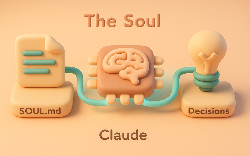 The Soul: SOUL.md flows into Claude which produces Decisions